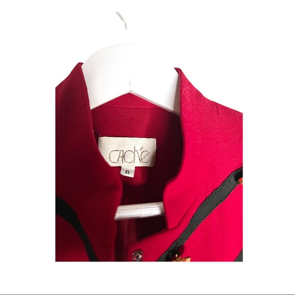 Vintage 100% Wool Military Style Jacket Blazer Red 80s Stripes Black Flaws 6 - Picture 3 of 8